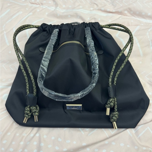 None Handbags - Versace Black Tote with Gold Accents